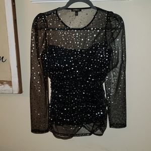 Long sleeve sheer rouched shirt